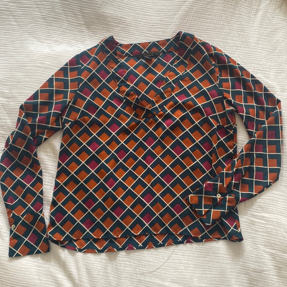 colorful geometric v-neck blouse